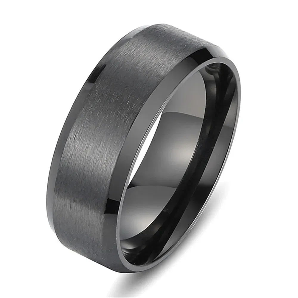 Main Stone Color: Silver, Ring Size: 7 - JUCHAO Classic Ring Men Titanium Black Men Jewelry Wedding Bands Boyfriend Gift Dropshipping