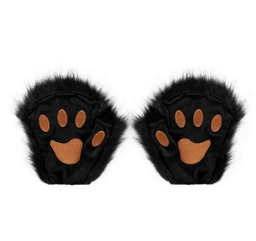Color: green, Gloves Size: One Size - Wolf Paw Gloves Faux Fur Cat Fingerless Mittens Winter Warm Cosplay Halloween Fancy Party Costume Accessories