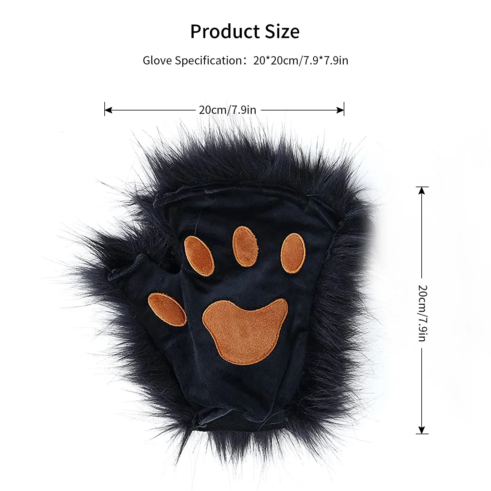 Color: green, Gloves Size: One Size - Wolf Paw Gloves Faux Fur Cat Fingerless Mittens Winter Warm Cosplay Halloween Fancy Party Costume Accessories