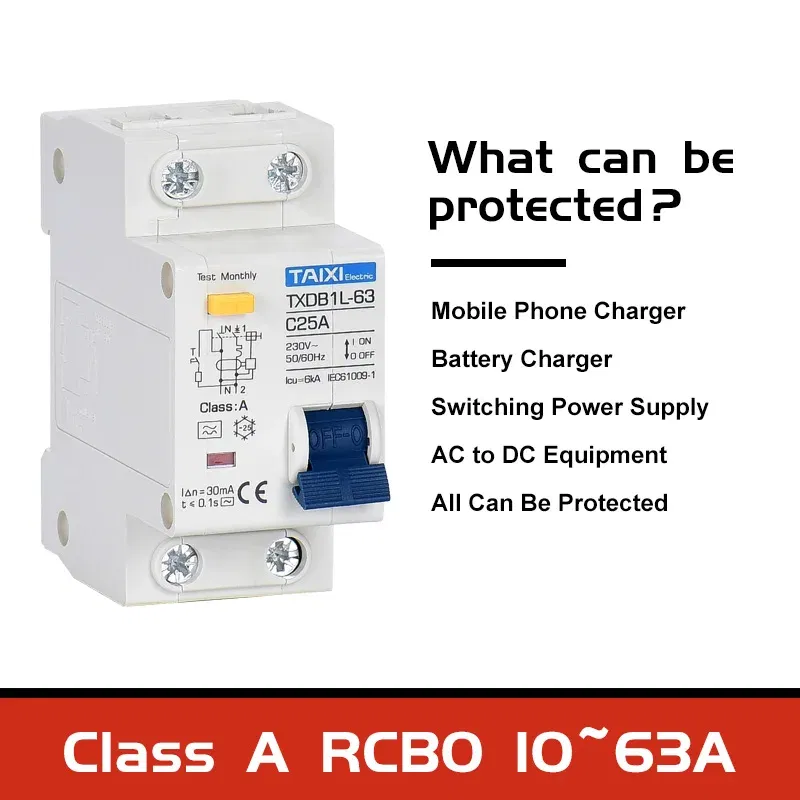 Rated Current: 63A, Ships From: CHINA, Poles Number: 1 - Type A AC CLASS Rcbo 110V 220V RCCB 10A 20A 40A 50A 63A 30mA Residual Current Circuit Breaker Leakage WIth Overload Protection
