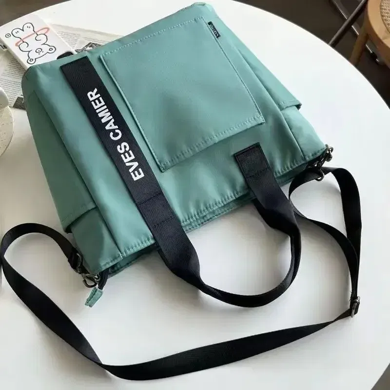 Color: SKY BLUE - New Casual Tote Large Capacity Shoulder Bag Nylon Waterproof Canvas Handbag Simple Fashion Messenger Bags For Schoolgirl
