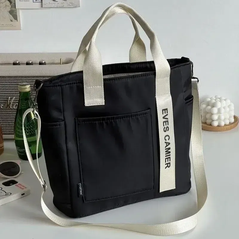 Color: SKY BLUE - New Casual Tote Large Capacity Shoulder Bag Nylon Waterproof Canvas Handbag Simple Fashion Messenger Bags For Schoolgirl