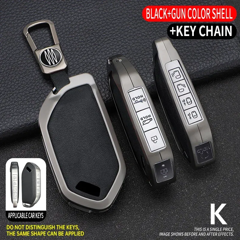 Color Name: black - 5/6/7/8/9 Buttons Leather Zinc Alloy Car Key Case Cover Protective Shell Fob for Kia Ka4 Car Keychain Interior Accessories