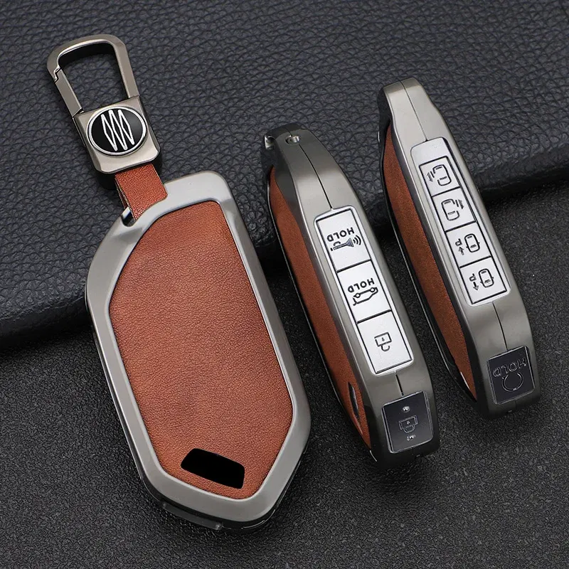 Color Name: black - 5/6/7/8/9 Buttons Leather Zinc Alloy Car Key Case Cover Protective Shell Fob for Kia Ka4 Car Keychain Interior Accessories