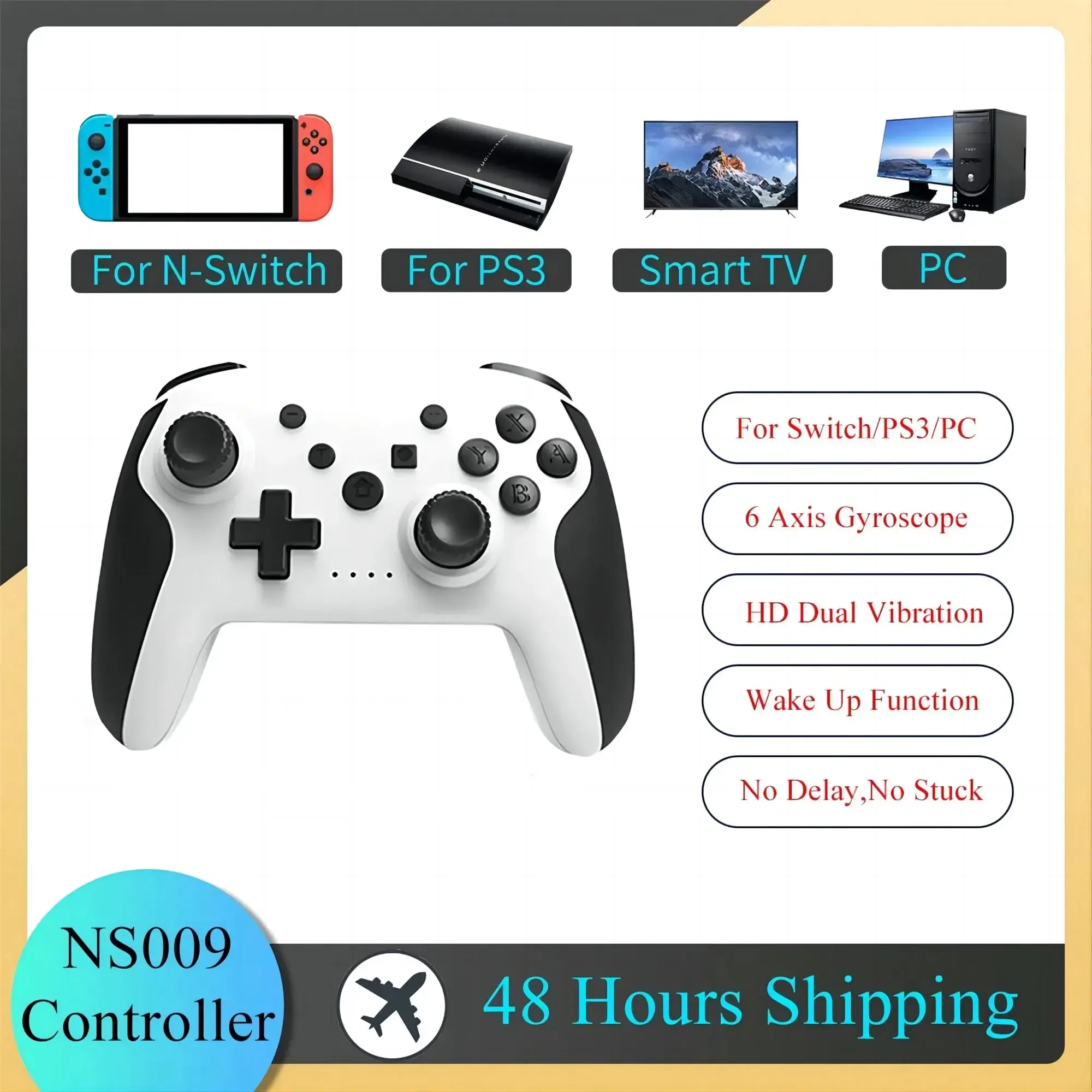 Color: Yellow - GAMINJA NS009 Bluetooth Game Controller Wireless Gamepad For Nintendo Switch Console PS3 PC Windows 7 10 Dual Vibration Joystick