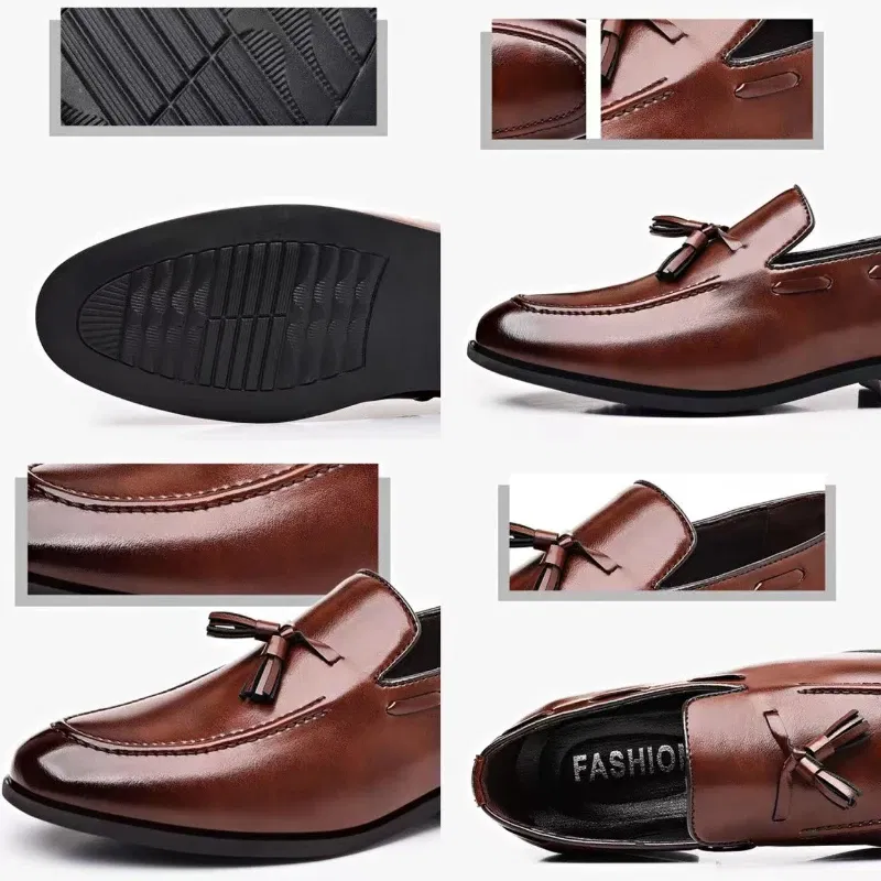 Color: Beige, Shoe Size: 46 - Mens Dress Shoes Designer 2024 New Business Shoes Slip on Men Leather Shoes Pointed Toe Business Casual Man Zapatos Para Hombres