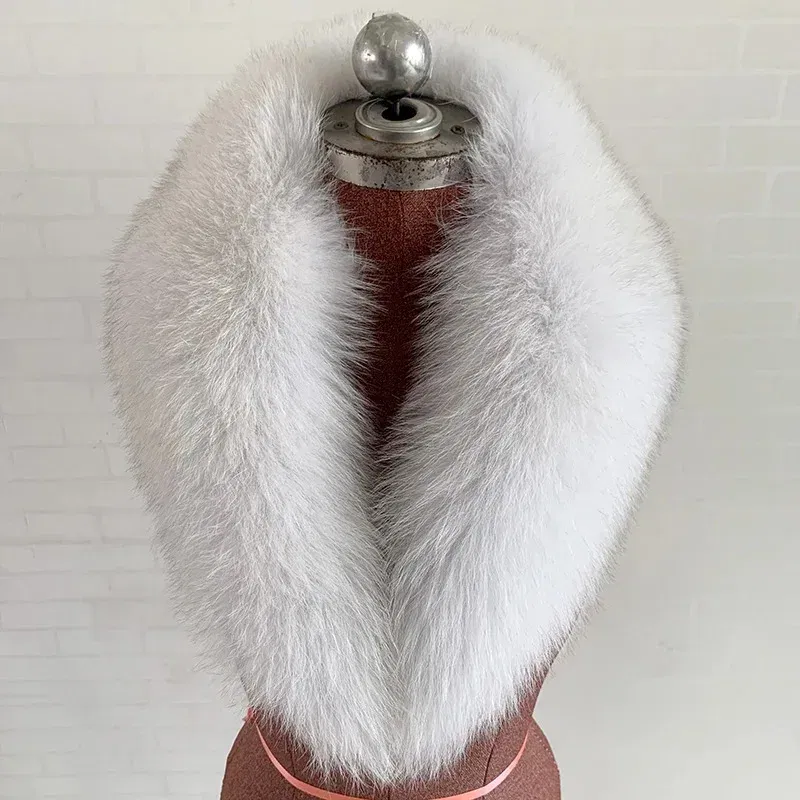 Color: plum, Size: XXL - 100% Natural Real Fox Fur Collar For Women Men Coat Jacket Fur Scarf Winter Extra Large Size Neck Warmer Fur Scarf Shawls Wraps