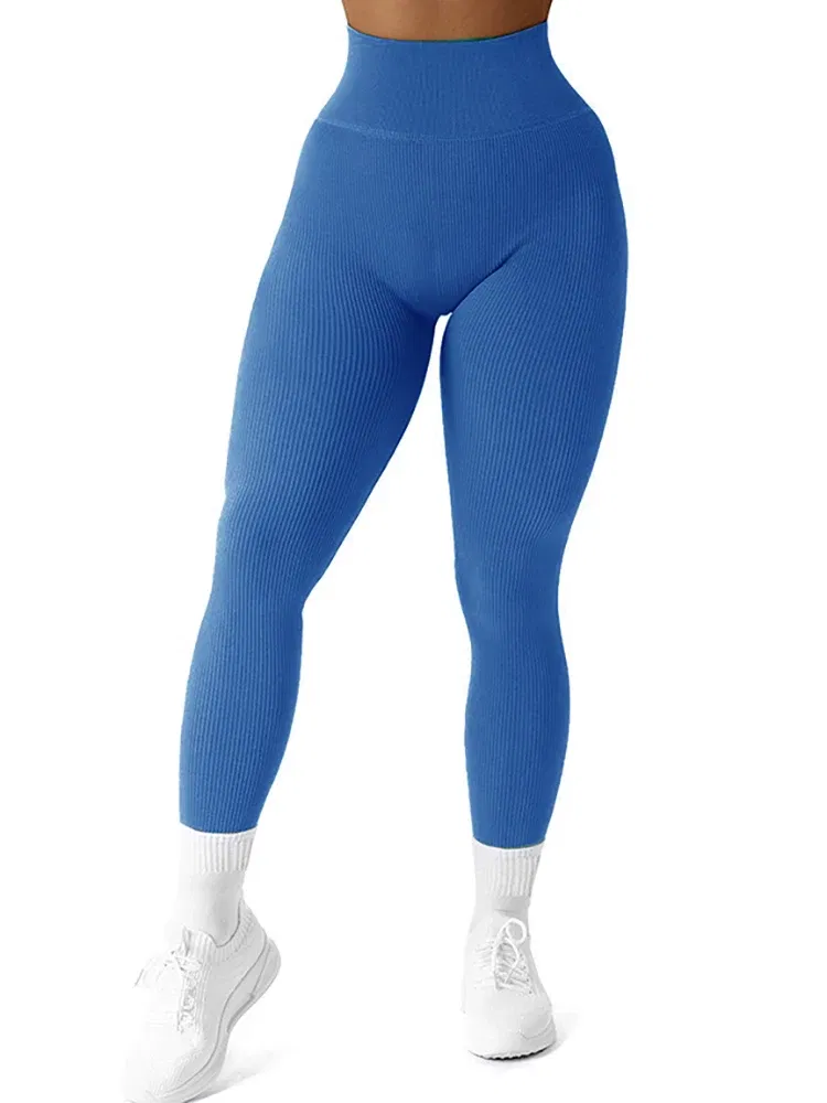 Color: SKY BLUE, Size: L - Autumn Sexy Gym Leggings Women High Waist Skinny Stretch Fitness Leggings Exercise Activewear Running Outdoors Fashion Thread