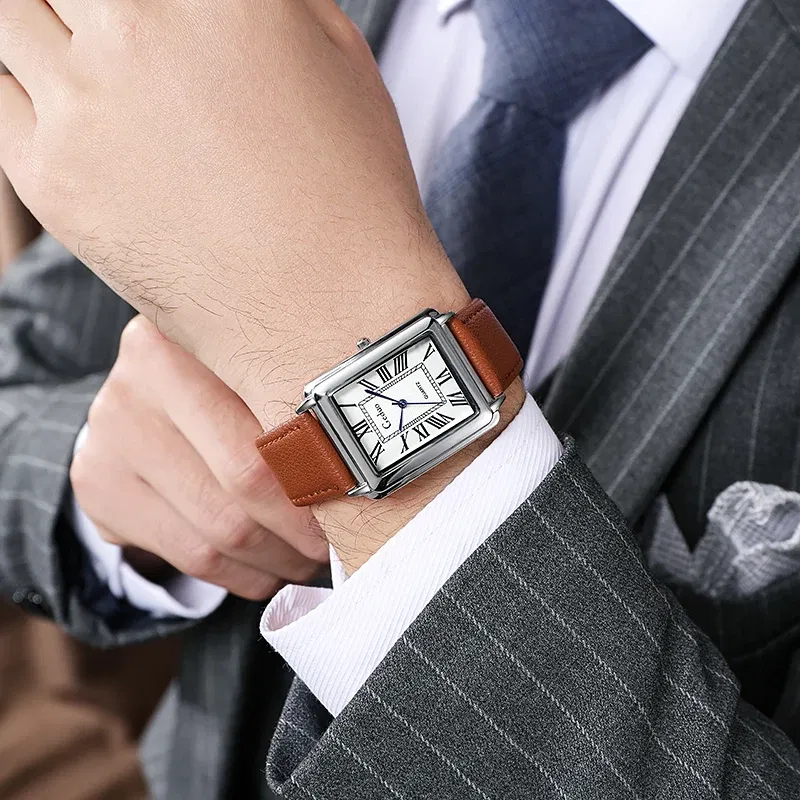 Color: WHITE - Fashion Men's Quartz Wristwatch Leather Strap Watch