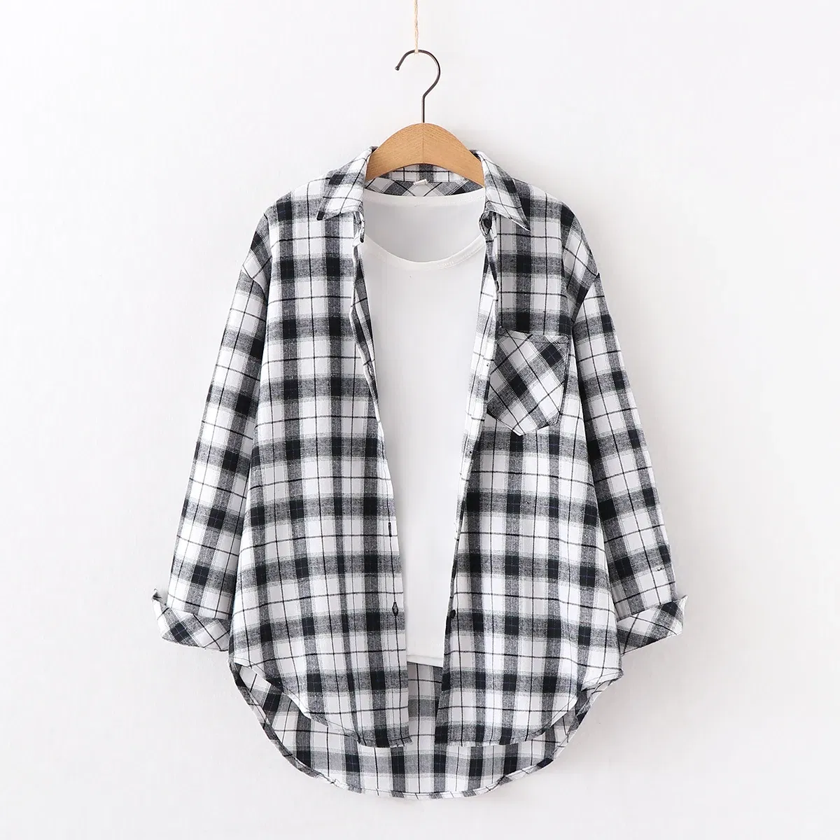 Color: Gold, Size: M - Fresh Flannel Plaid Shirt Women 2025 New Female Blouses and Tops Cotton Loose Long Sleeve Casual Shirts Fine Women's Clothes