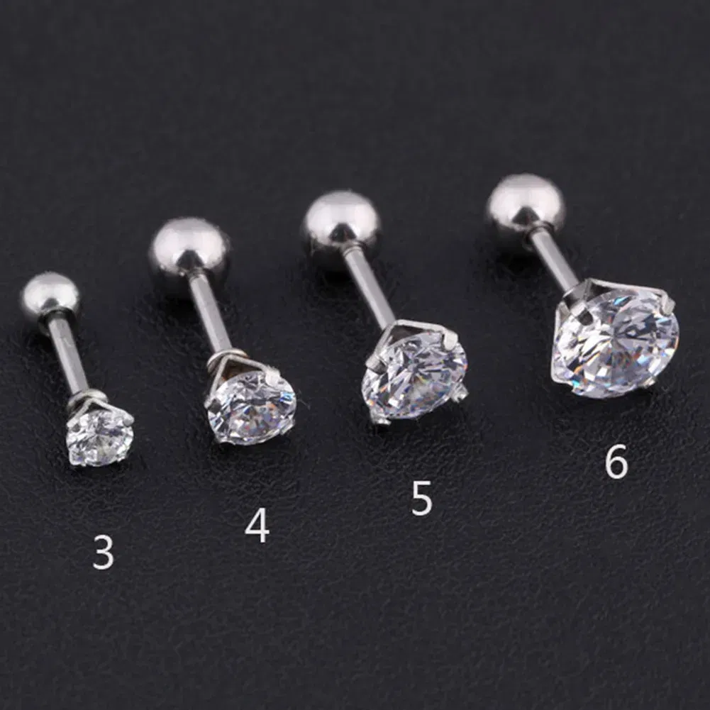 Metal Color: Gold-color, Main Stone Color: Red - 1Pc Small Round Cz Tragus Cartilage Titanium Steel 16G 4 Prong Ear Stud Earrings Tragus Helix Piercing Jewelry Sexy Body Jewelry