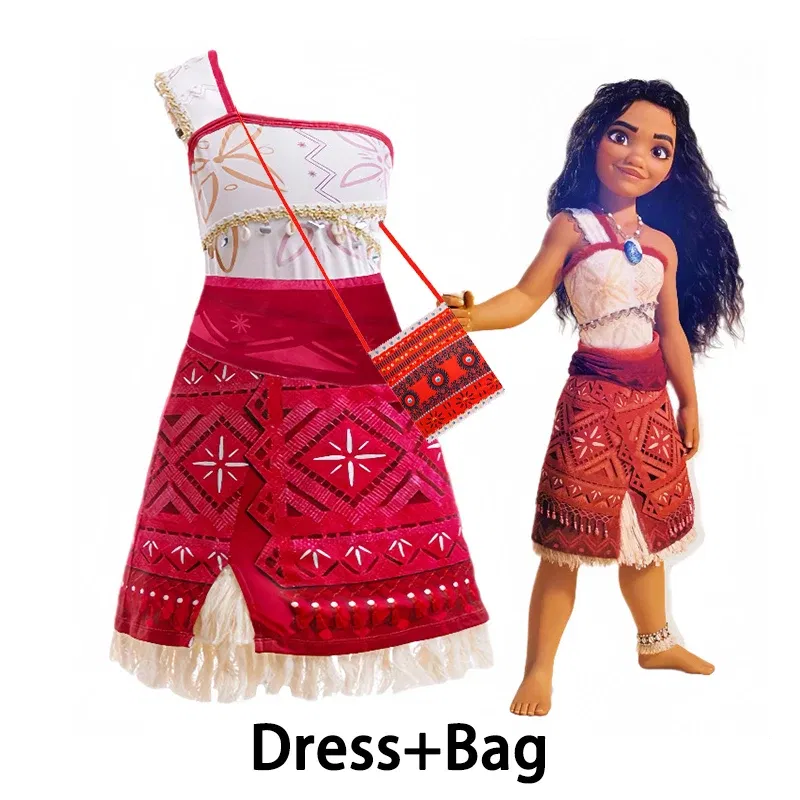 Color: Pink, Kid Size: 13T - Disney Movie Moana 2 Girl Dress Cosplay Party Costume Ocean Adventure Princess Fancy Clothes Children Vaiana Outfit Dress
