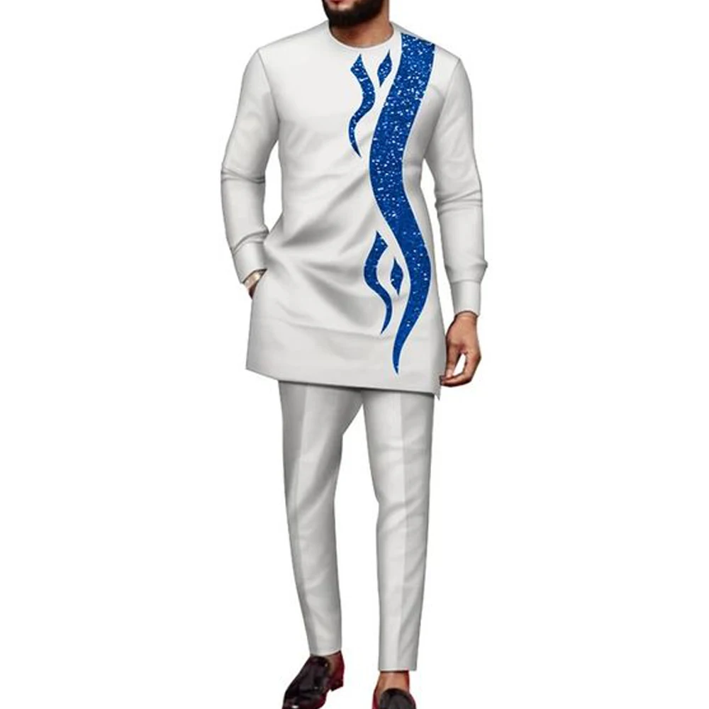 Color: Beige, Size: L - 2024 New African Traditional Men's Set Elegant and Fashionable Men's Suit Casual Embroidery Two Piece Set Men's Suit Kaftan