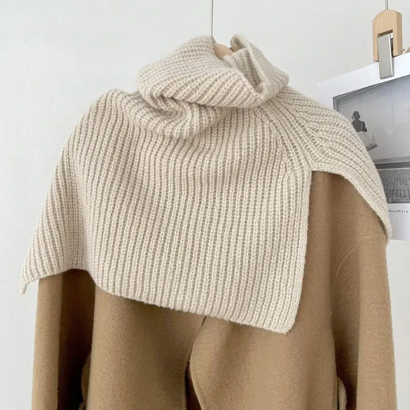 Color: army green, Size: One Size - Pullover Scarf Knitted Shawl Winter Scarf False Collar Coat Bib Warm Scarf Turtleneck Slit Jumper Shawl Clothes Accessories
