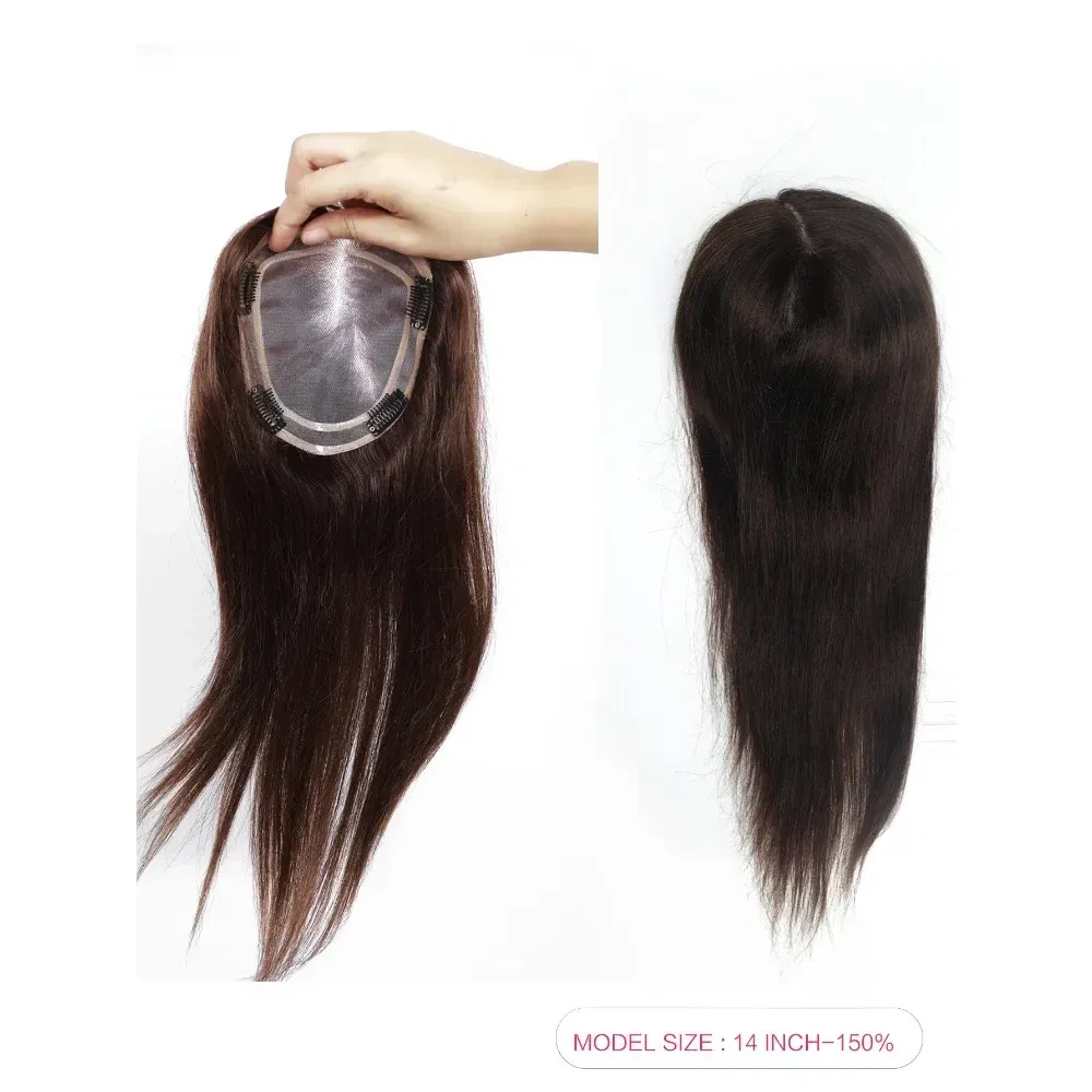 Toupee Color: 2#, Toupee Size: 5x5, Toupee Design: free, Toupee Density: 120%, Length: 14 inches - 5.5X6inch Mono Base Brazilian Remy Human Hair Topper 12"-18" Double Pu Around Thick Invisible Mono Topper for Women Hairpieces