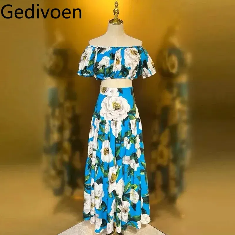 Color: MULTI, Size: L, Ships From: CN - Gedivoen New Style Casual Women's Suit Sweetheart Neck Spaghetti Strap Backless Top+Fashion Half skirt Cotton Print 2-piece set