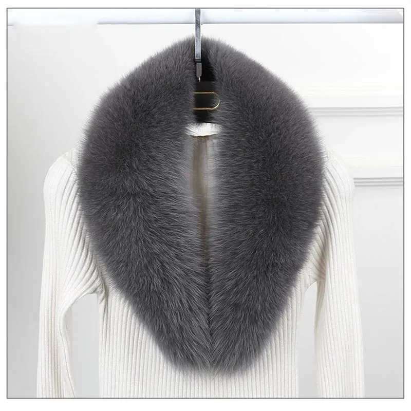 Color: LIGHT BLUE, Size: L - 100% Natural Real Fox Fur Collar For Women Men Coat Jacket Fur Scarf Winter Extra Large Size Neck Warmer Fur Scarf Shawls Wraps