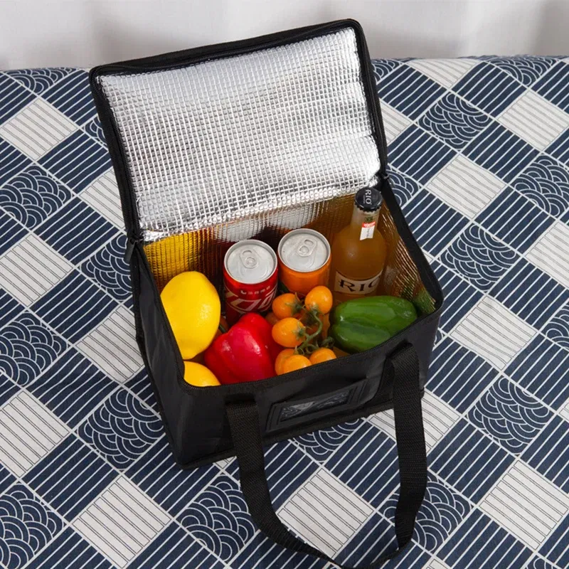 Color: Beige - Insulated Thermal Cooler Bag Drink Storage Large Chilled Bags Cool Lunch Foods Lunch Box Zip Picnic Tin Foil Food panier repas