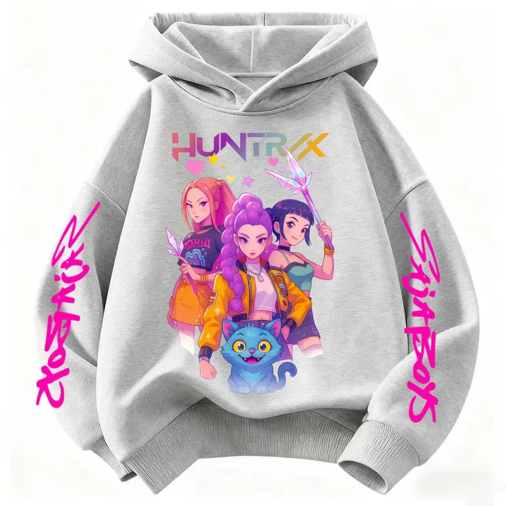 Color: Beige, Kid Size: 3T - Movie KPop Demon Hunters Rumi Mira Zoey Graphic Hoodie Men's Women Korean Fashion Trend Streetwear Unisex Casual Fleece Pullover