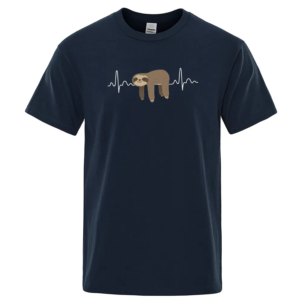 Color: Navy Blue, Size: M - Sloth Resting On Tummy Printing Mans T Shirts Crewneck Soft T-Shirts Comfortable S-XXXL Tee Shirts Oversized Casual T-Shirt Man