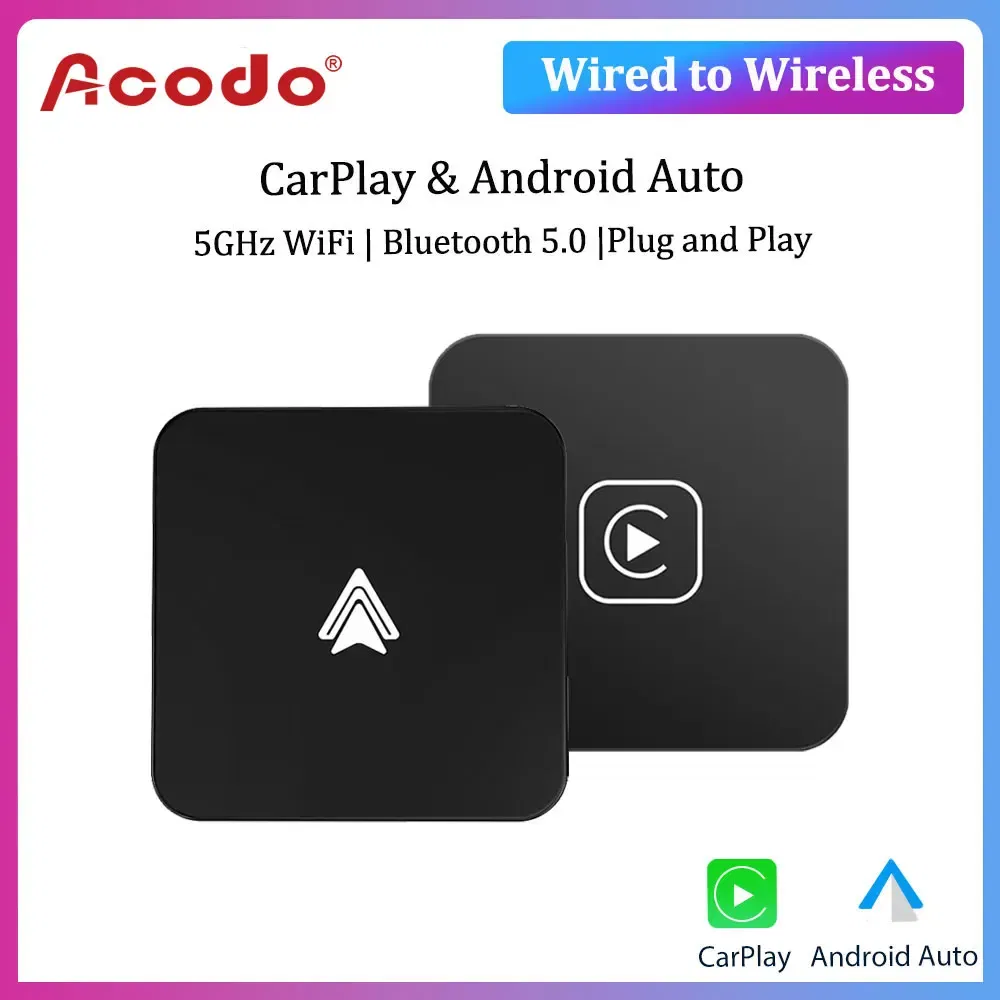 Color: black - Acodo Wired to Wireless CarPlay Adapter Android Auto Smart Dongle Mini Box Plug And Play Bluetooth Connectivity USB Interface