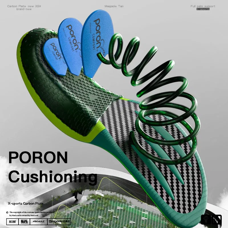 Color: green, Shoe Size: 1 - Maigaole Racing Running Insole Marathon Physical Examination Full-Length Real Carbon Plate Running Enhancement with Speed Rebound