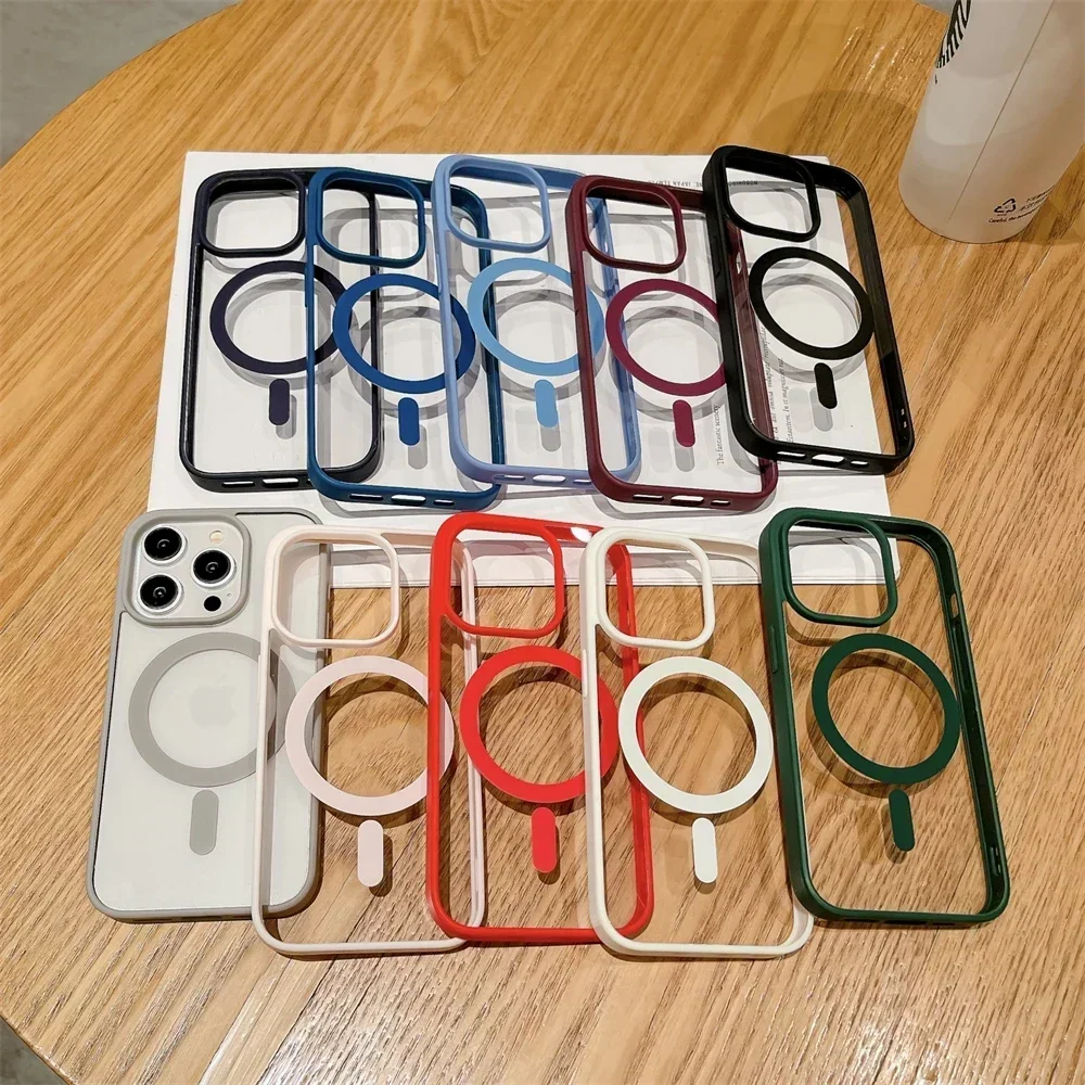 Color: Dark Blue, Material: aluminum - Luxury Shockproof Magsafe Wireless Charge Case for iPhone 17 Air 16 15 14 Plus 13 12 Mini 11 Pro Max Clear Magnetic Bumper Cover
