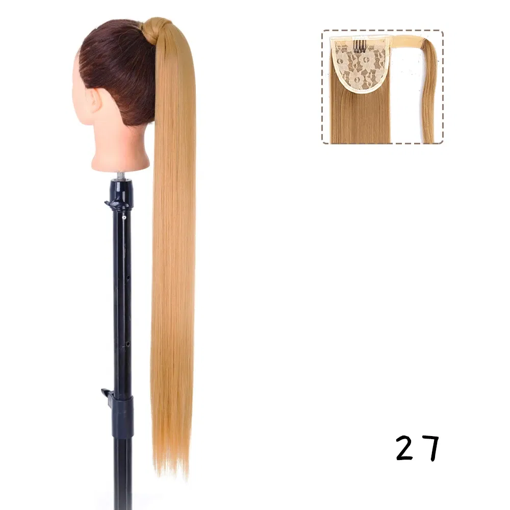 Color: P2/613, Stretched Length: 22inches - AZQUEEN Straight Synthetic Hairpiece With Ponytail 85cm Super Long Wrap Around Clip In Hair Extensions Pony Tail For Daily Wear