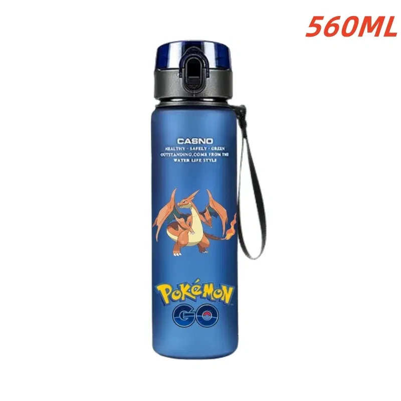 Color: Blue - 560ML Pokemon Water Cup Anime Portable Children's Cute Pikachu Gengar Plastic Outdoor Sports Large Capacity Water Bottle Gifts