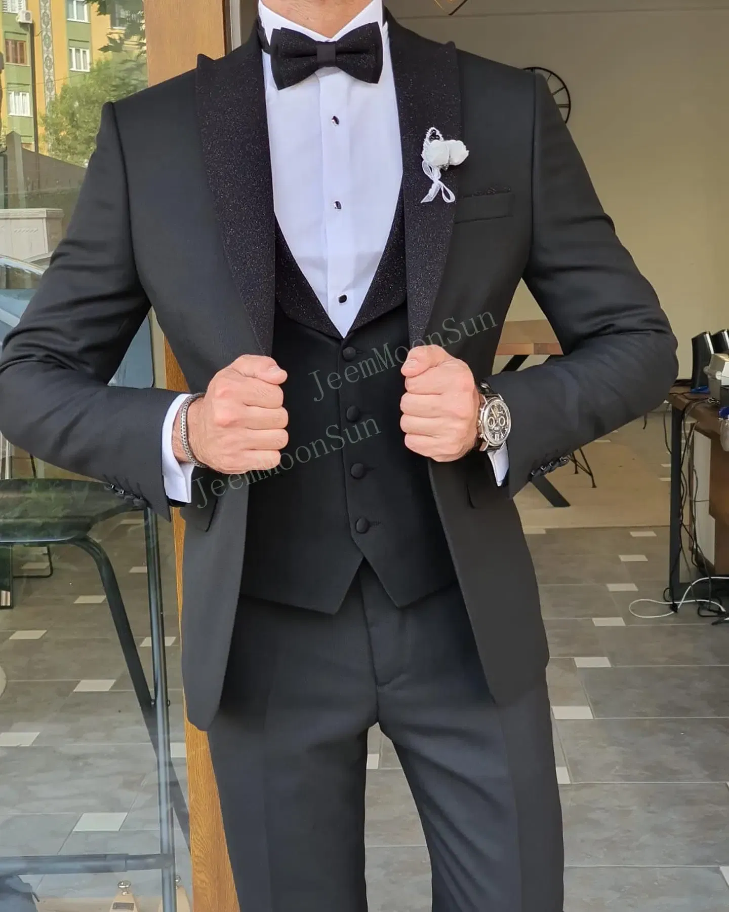 Color: SKY BLUE, Size: M, Ships From: CHINA - 3 Pieces New White Men's Suit 2022  Peak Lapel Slim Fit Casual Tuxedos Groom Tailor Made Terno Masculino (Blazer+Pants+Vest)