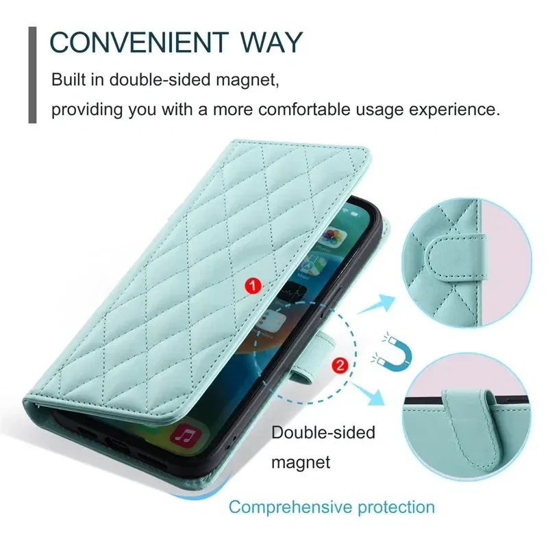 Material: ABS, Color: Black - Long lanyard Flip Leather Phone Case for Samsung Galaxy S24 Ultra S23 FE S22 S21 S20 S10 Plus Wallet Card Cover Coque