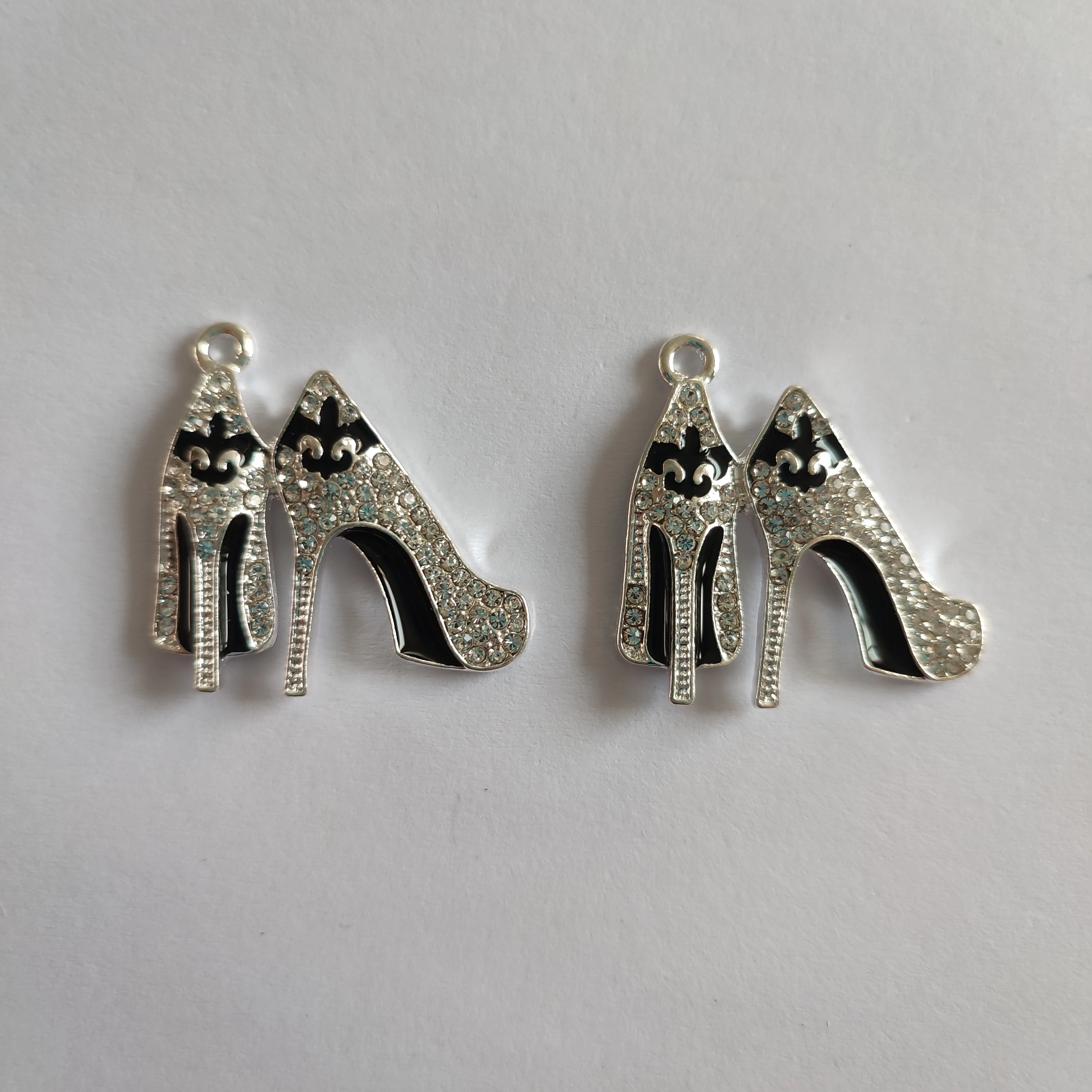 Metal color: Orange, Ships From: CHINA - 10pcs Rhinestone Enamel Fleur-de-lis Pave High Heel Charm Pendant for Jewelry Bracelet Handmade Accessory