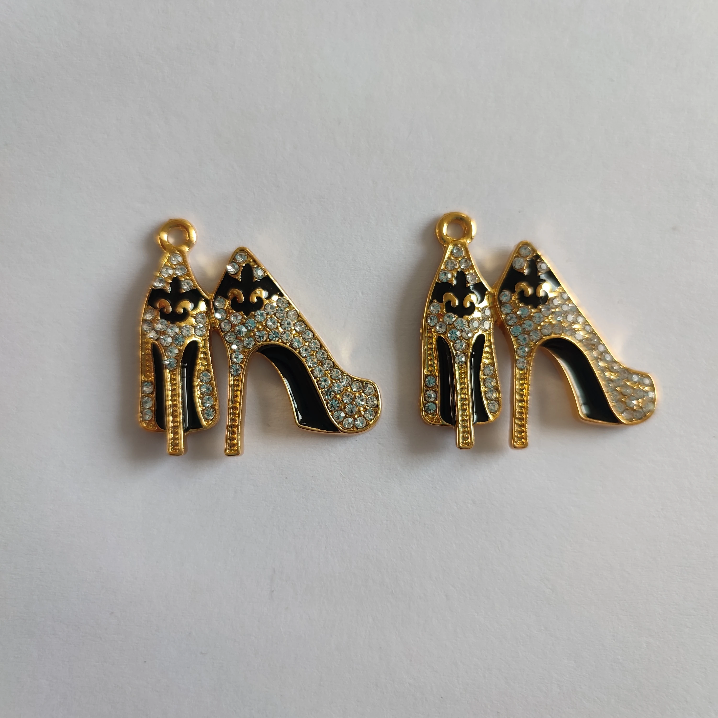 Metal color: Orange, Ships From: CHINA - 10pcs Rhinestone Enamel Fleur-de-lis Pave High Heel Charm Pendant for Jewelry Bracelet Handmade Accessory