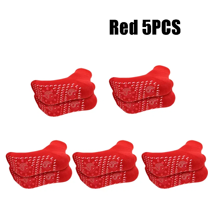 Color: Red - 1/5pairs Tourmaline Self-Heating Socks Winter Warm Thermal Health Care Socks Slimming Health Short Sock Magnetic Therapy Sock