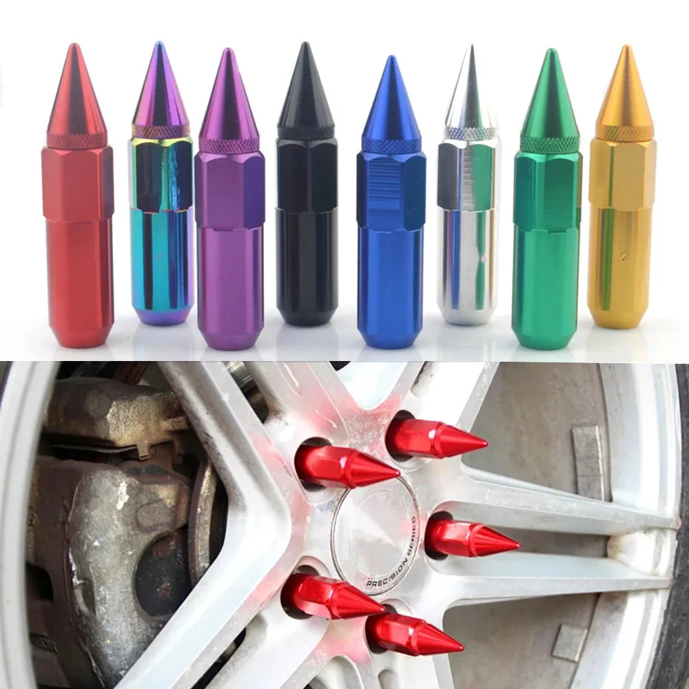 Color Name: WHITE, Specifications: M12x1.5 - 20pcs 8 Colors Car Accessories Wheel Nuts M12x1.5 M12x1.25 Aluminum 60mm Extended Tuner Spike Lug Nuts For Cadillac Lincoln
