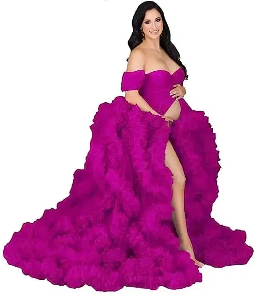 Color: Chocolate, Maternity Size: S, Ships From: CHINA - Tulle Long Maternity Dress Photoshoot п?»?°?‚ь?µ photography dresses baby shower dresses for pregnant woman п?»?°?‚ь?µ д?»я ?±?&micr