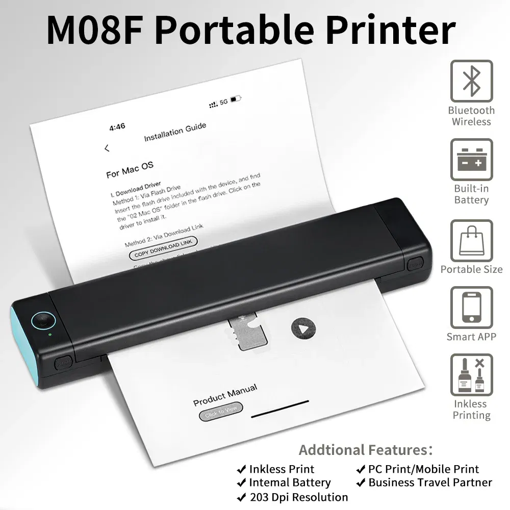 color: green - Phomemo M08F A4 Portable Thermal Printer,Supports 8.26"x11.69" A4 Thermal Paper,Wireless Mobile Travel Printers for Car & Office
