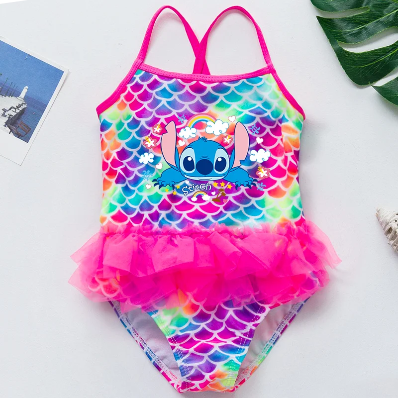 Color: Blue, Kid Size: 9M - Lilo Stitch Girl Swimsuit Summer One-Piece Swimwear Beachwear Pool Mermaid Fish Scale Print Bikini Bathing Outfit Swimming Wear