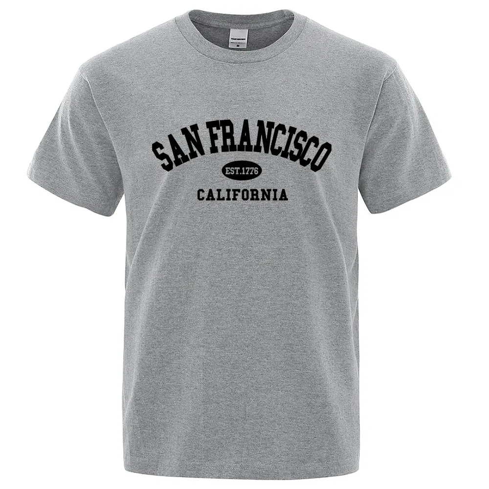 Color: SKY BLUE, Size: M - Sanfrancisco Est.1776 California Letter T-Shirts Men Fashion Oversized Tops Summer Tshirt Loose Designer Luxury Tee Clothing