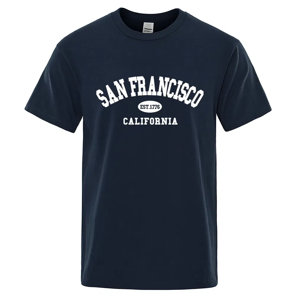 Color: SKY BLUE, Size: M - Sanfrancisco Est.1776 California Letter T-Shirts Men Fashion Oversized Tops Summer Tshirt Loose Designer Luxury Tee Clothing