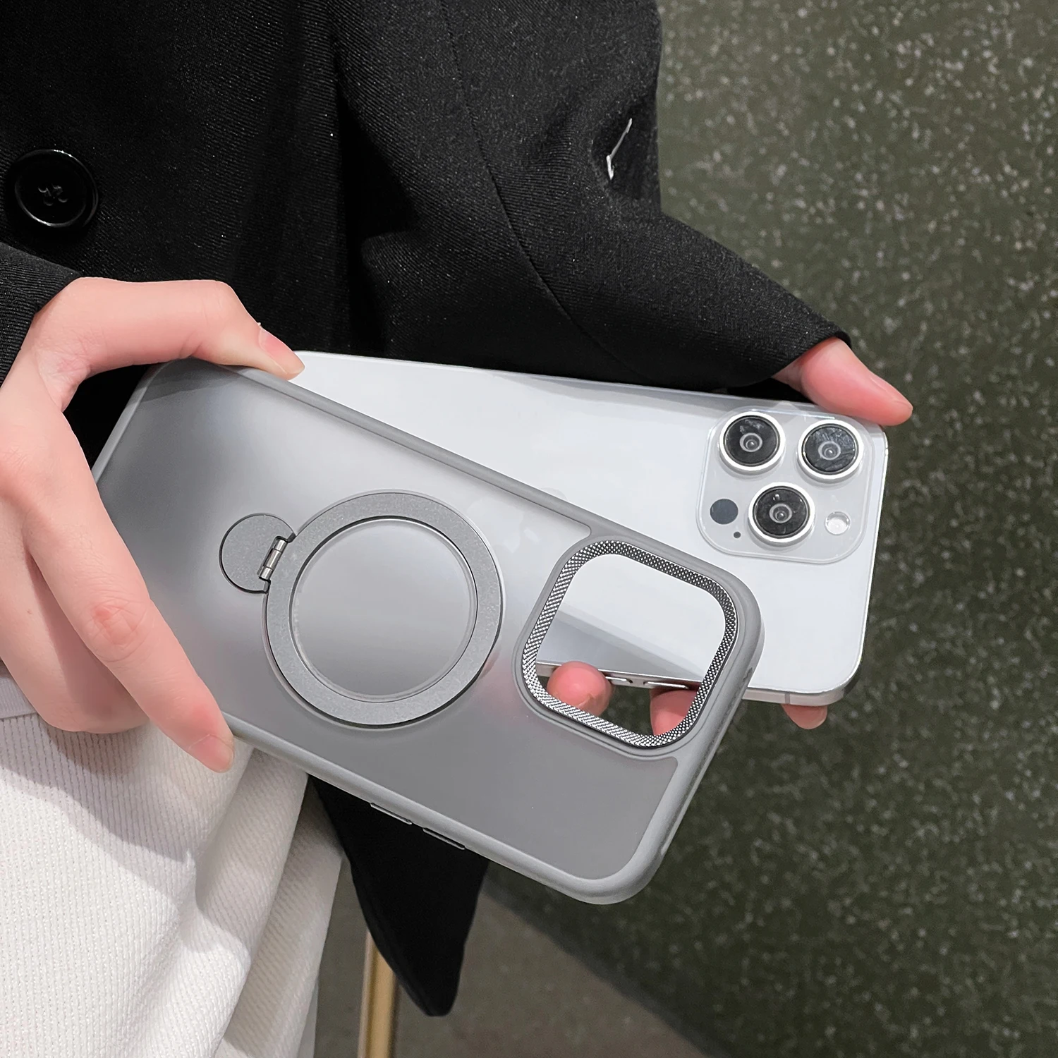 Color: Brown, Material: tpu - For iPhone 15 Pro Max 360?° Rotation Magnetic Holder Stand Matte Phone Case For iPhone 11 12 13 14 15 Plus Heat Dissipation Cover