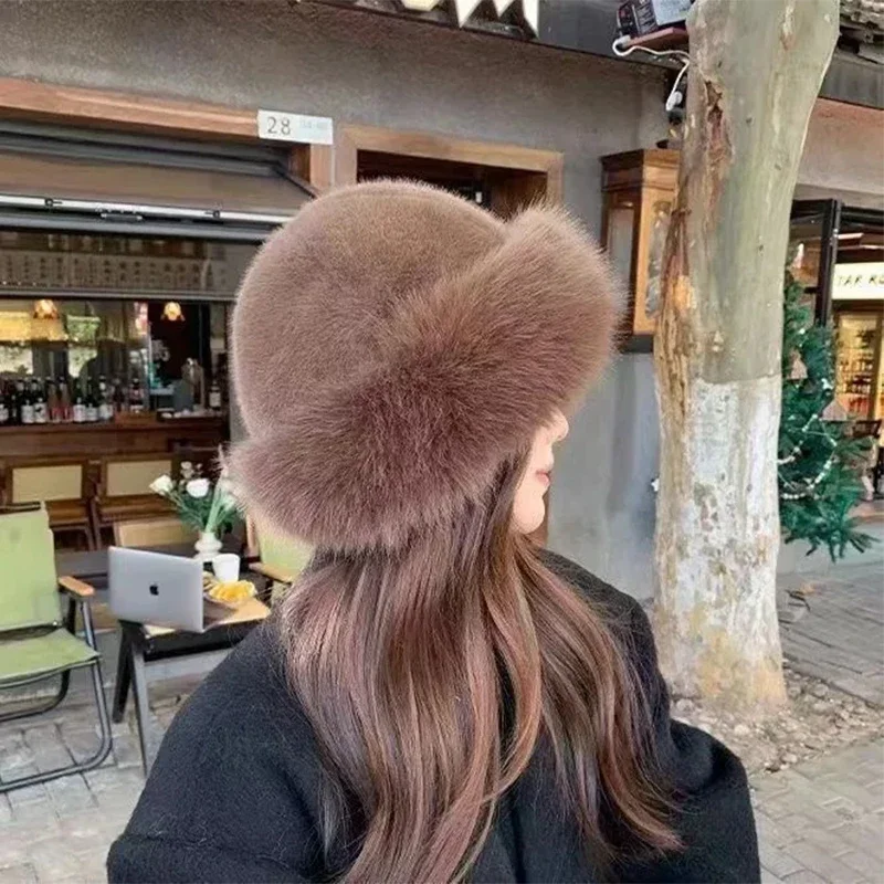Color: army green, Hat Size: One Size - 2024 New Women's Fashion Fur Cap Fur Hat Fur Autumn Winter Hats Mongolian Hat Brimless Plush Fluffy Skiing Riding Warm Caps