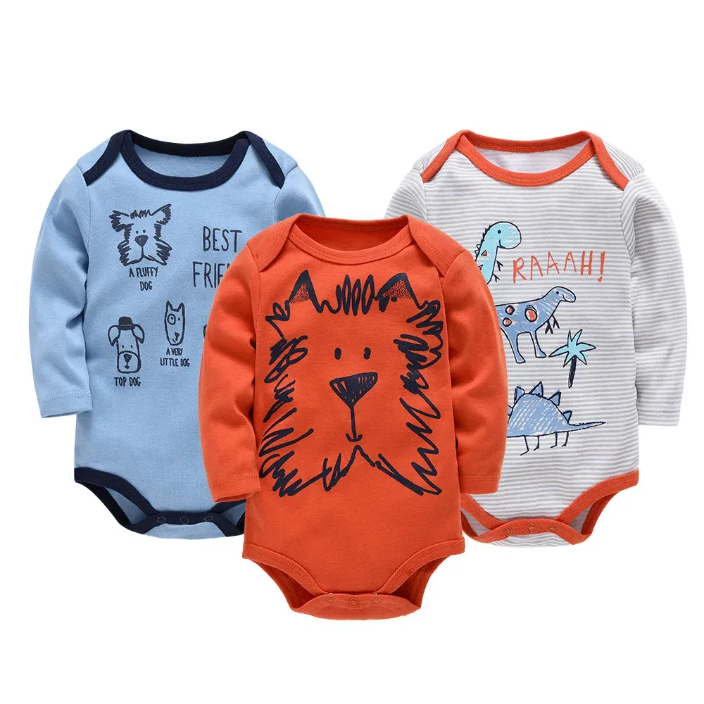 Color: Gold, Kid Size: 9M - Kavkas Baby Boys Girls Bodysuit 3 PCS Long Sleeve 100% Cotton Baby Clothes 0-12 Months Newborn Body Bebe Jumpsuit Clothing