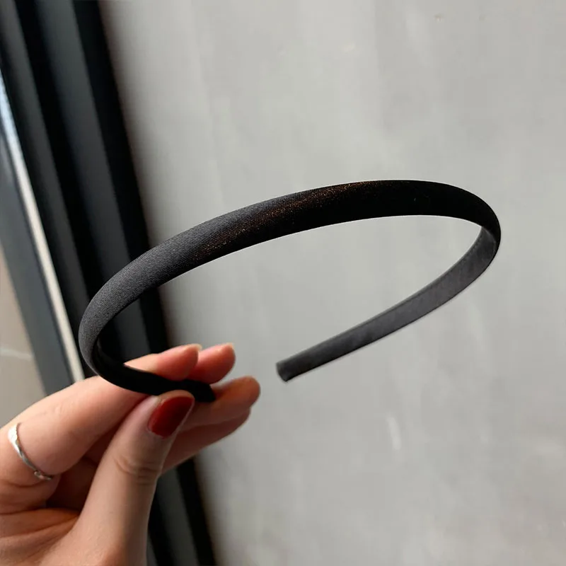Color: black - Red Blue Green Satin Headband for Women girls Kids Hair band Solid Color Thin Elastic Hair Hoop Accessories Headpiece