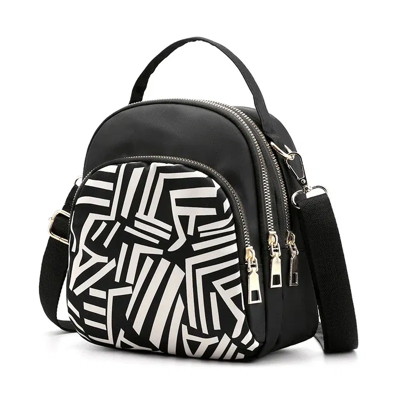 Color: Khaki, Size: 16 inches - Fashion Printing Backpack Women Large Capacity Nylon Rucksack Multilayer Crossbody Bag School Bags Waterproof Travel Knapsack