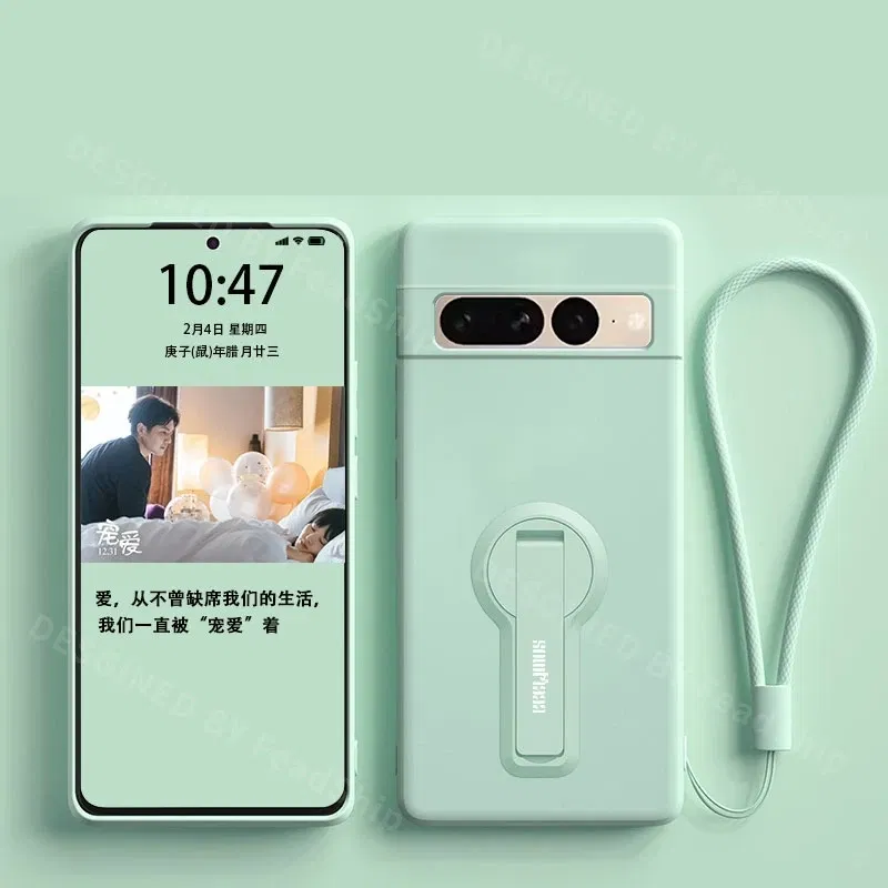 Color: Blue, Material: PU - Phone Case For Google Pixel 7 8 6 5 9 Pro XL Pixel 7A 6A 5A 8A 9A Soft Cover Silicone Case with Holder Stand Bracket Lanyard