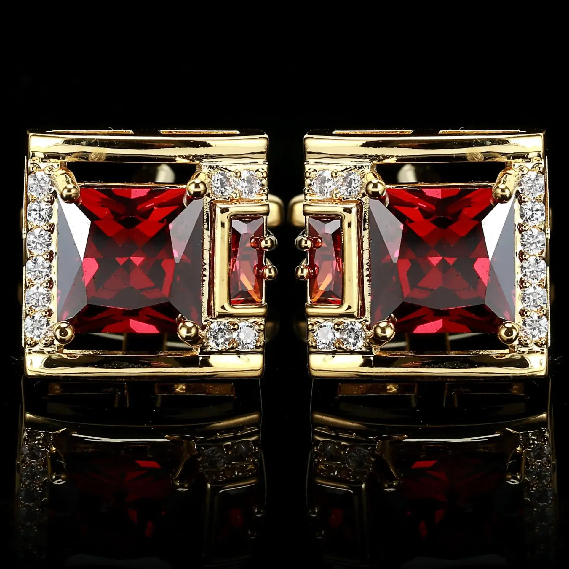 Metal color: Titanium Plated - Tough Square Zircon Stone Cufflinks for Man Luxury Shirt Suit Cufflinks Black stone Cufflinks Gift Accesories for Man