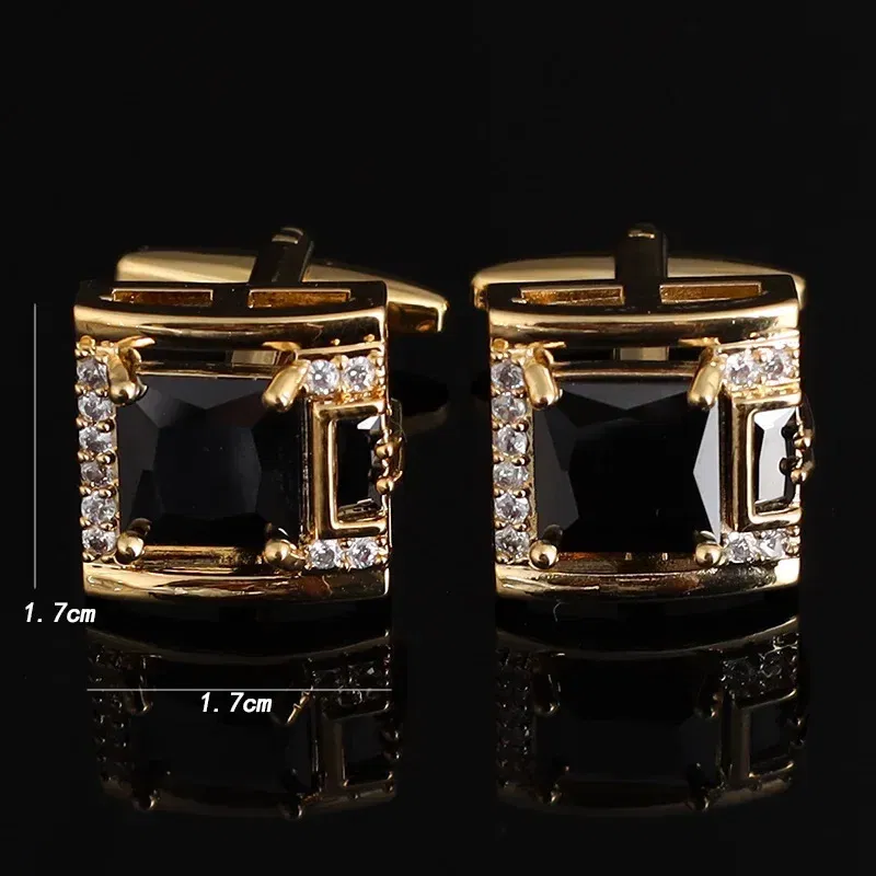 Metal color: Titanium Plated - Tough Square Zircon Stone Cufflinks for Man Luxury Shirt Suit Cufflinks Black stone Cufflinks Gift Accesories for Man