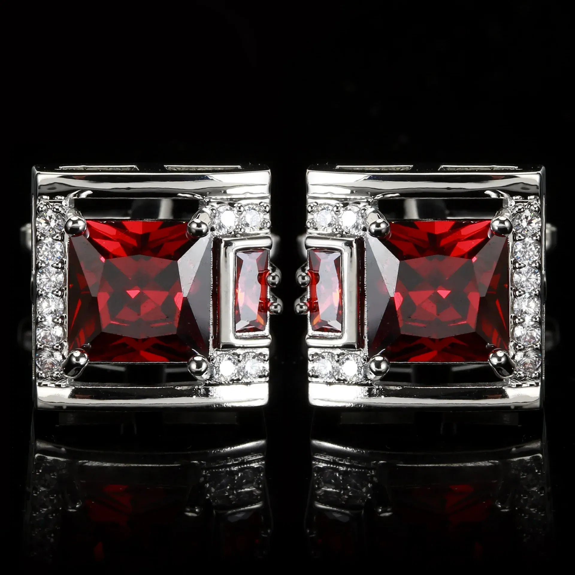 Metal color: Titanium Plated - Tough Square Zircon Stone Cufflinks for Man Luxury Shirt Suit Cufflinks Black stone Cufflinks Gift Accesories for Man
