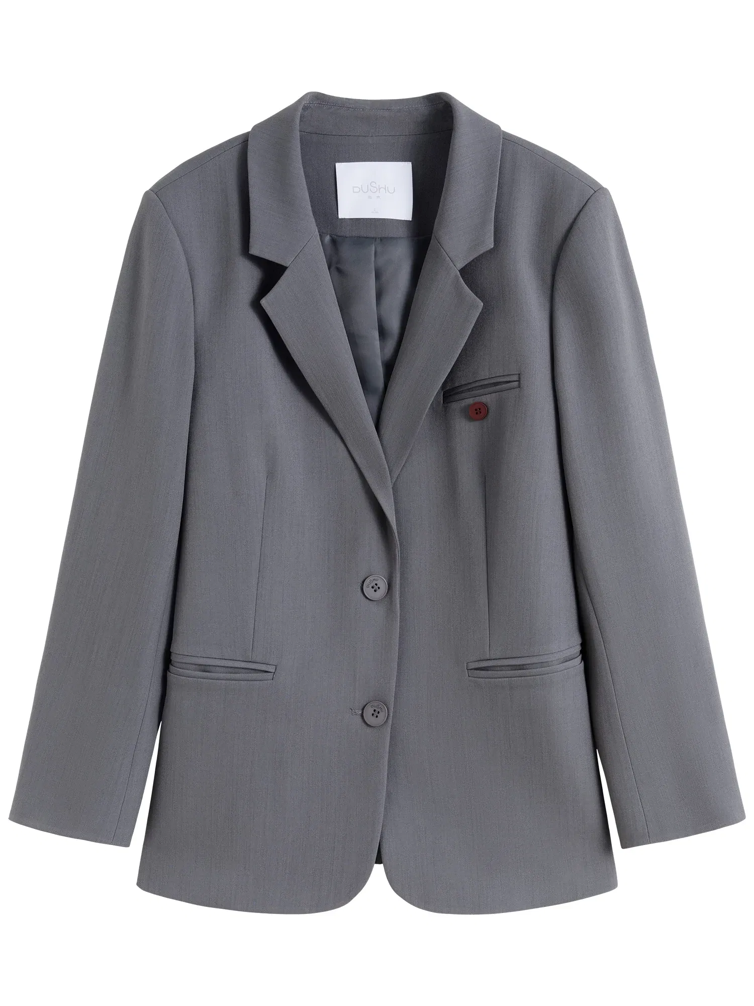 Color: Beige, Size: XXXL - DUSHU Plus Gray Blazer Jacket For Women 2025 Spring New Design Elegant Style Commuter Coat Chic Outwear Office Lady 25DS81036
